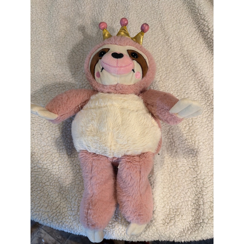 Aroma Home Pink Sloth Princess Plush Stuffed Animal Gold Crown Fuzzy Toy